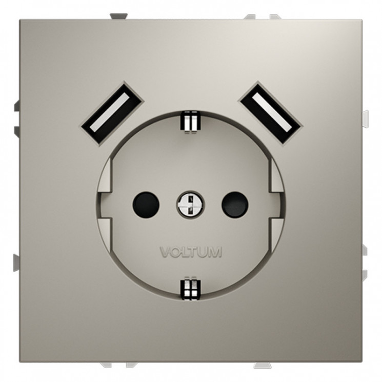Розетка встраиваемая S70 с заземлением и защитными шторками, 16А, с USB, A+A VOLTUM VLS040403 кашемир