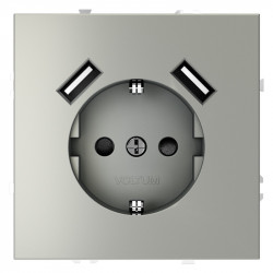 Розетка встраиваемая S70 с заземлением и защитными шторками, 16А, с USB, A+A VOLTUM VLS040405 сталь