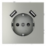 Розетка встраиваемая S70 с заземлением и защитными шторками, 16А, с USB, A+A VOLTUM VLS040405 сталь