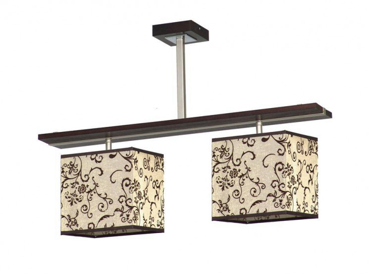 Люстра потолочная Luminex Malaga 4828 2хЕ27 Металл серебро/Дерево коричневый/ткань бежевый с коричневым рисунком(Ск)