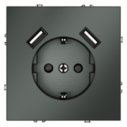 Розетка встраиваемая S70 с заземлением и защитными шторками, 16А, с USB, A+A VOLTUM VLS040406 титан