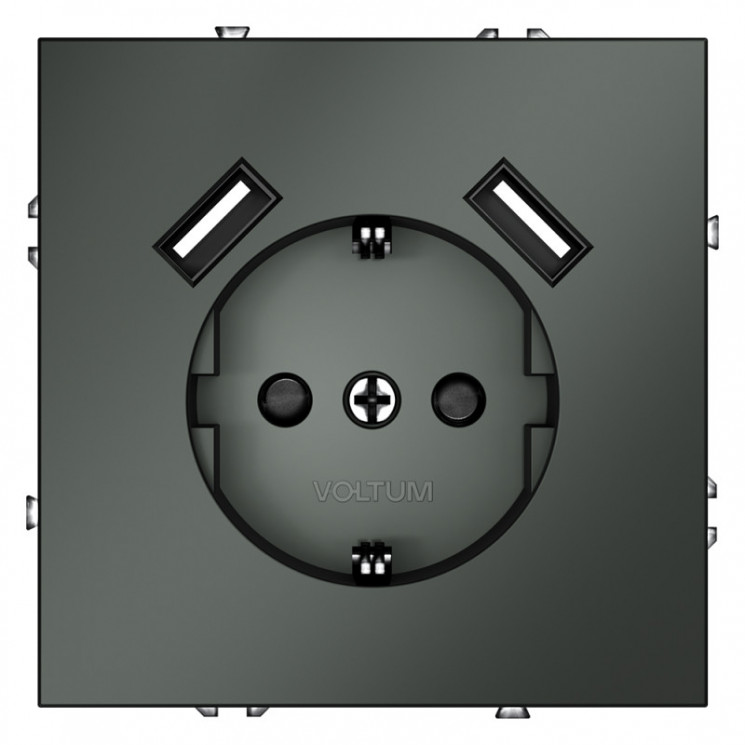 Розетка встраиваемая S70 с заземлением и защитными шторками, 16А, с USB, A+A VOLTUM VLS040406 титан