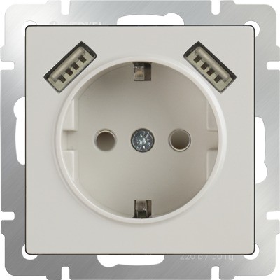 Розетка с заземлением, шторками и USB Werkel W1171503 (WL03-SKGS-USBx2-IP20 слоновая кость)
