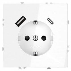 Розетка встраиваемая S70 с заземлением и защитными шторками, 16А, с USB, A+С VOLTUM VLS040501 белый глянец