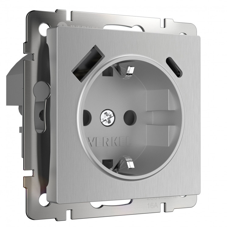 Розетка с быстрой зарядкой USB Type A+С серебряный рифленый W1171709 Werkel