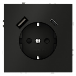 Розетка встраиваемая S70 с заземлением и защитными шторками, 16А, с USB, A+С VOLTUM VLS040508 черный