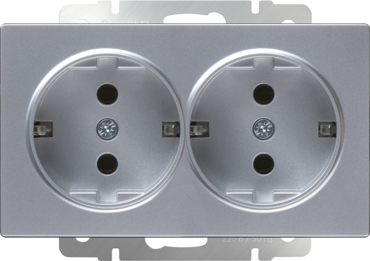 Розетка двойная с заземлением серебряный Werkel W1172006 (WL06-SKG-02-IP20)