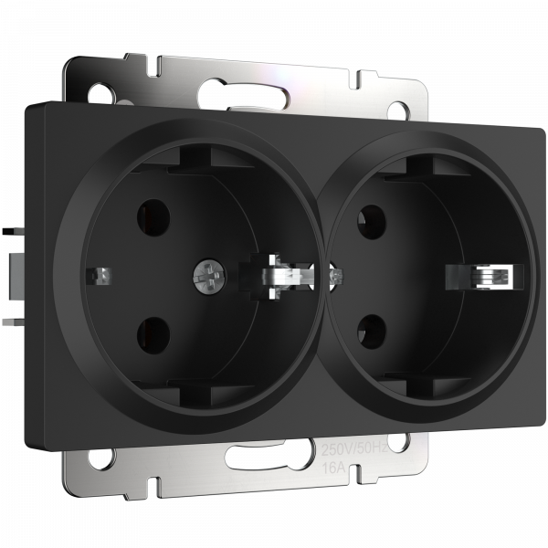 Розетка двойная с заземлением черный матовый Werkel W1172008 (WL08-SKG-02-IP20)