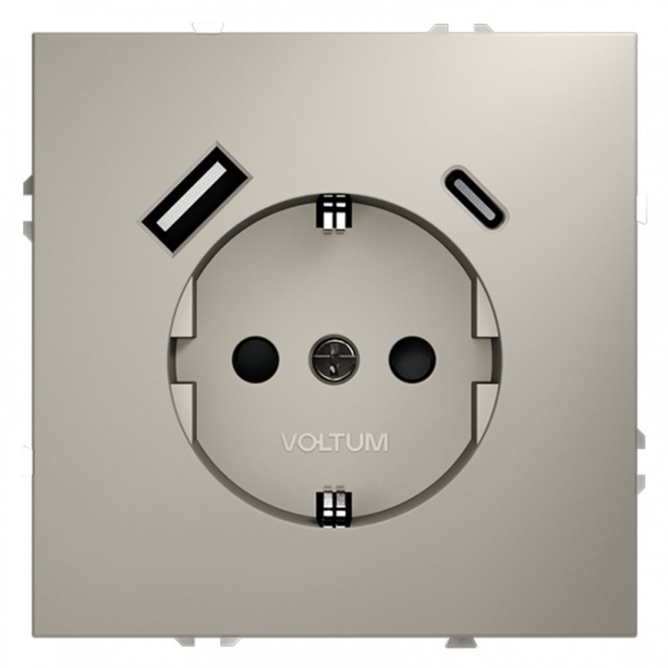Розетка встраиваемая S70 с заземлением и защитными шторками, 16А, с USB, A+С VOLTUM VLS040503 кашемир