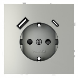 Розетка встраиваемая S70 с заземлением и защитными шторками, 16А, с USB, A+С VOLTUM VLS040505 сталь
