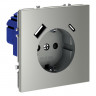 Розетка встраиваемая S70 с заземлением и защитными шторками, 16А, с USB, A+С VOLTUM VLS040505 сталь