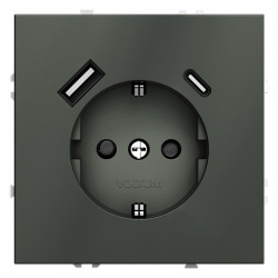 Розетка встраиваемая S70 с заземлением и защитными шторками, 16А, с USB, A+С VOLTUM VLS040506 титан