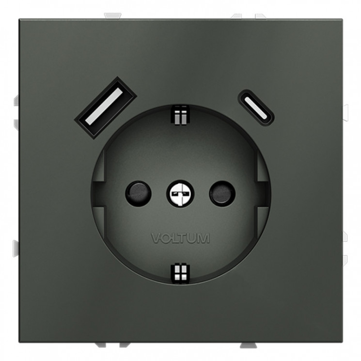 Розетка встраиваемая S70 с заземлением и защитными шторками, 16А, с USB, A+С VOLTUM VLS040506 титан