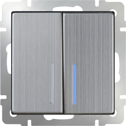 Выключатель двухклавишный проходной с подсветкой глянцевый никель Werkel W1122102 (WL02-SW-2G-2W-LED)