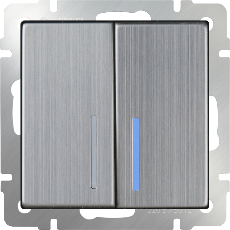 Выключатель двухклавишный проходной с подсветкой глянцевый никель Werkel W1122102 (WL02-SW-2G-2W-LED)