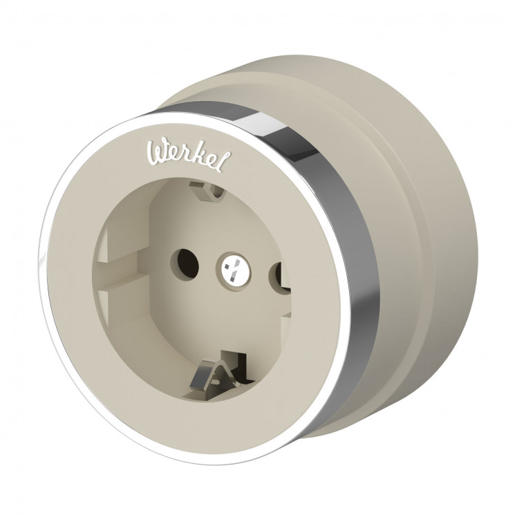 Розетка с заземлением (слоновая кость матовый/хром) W5871055 Werkel
