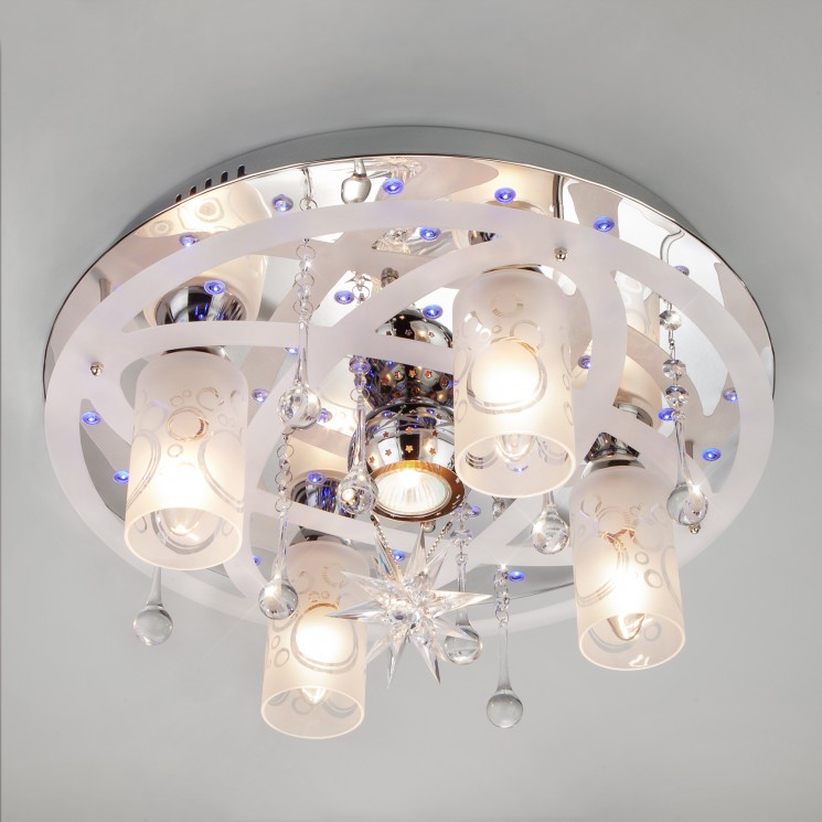 Потолочный светильник  Eurosvet Persey 70202/5 хром/синий+красный+фиолетовый