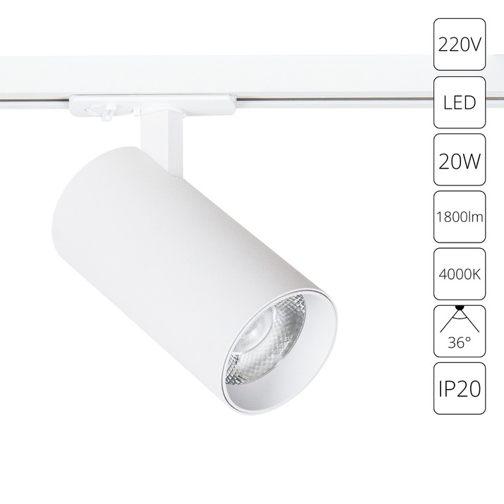 Трековый однофазный светильник Arte Lamp BENE A1947PL-1WH 20W 4000K