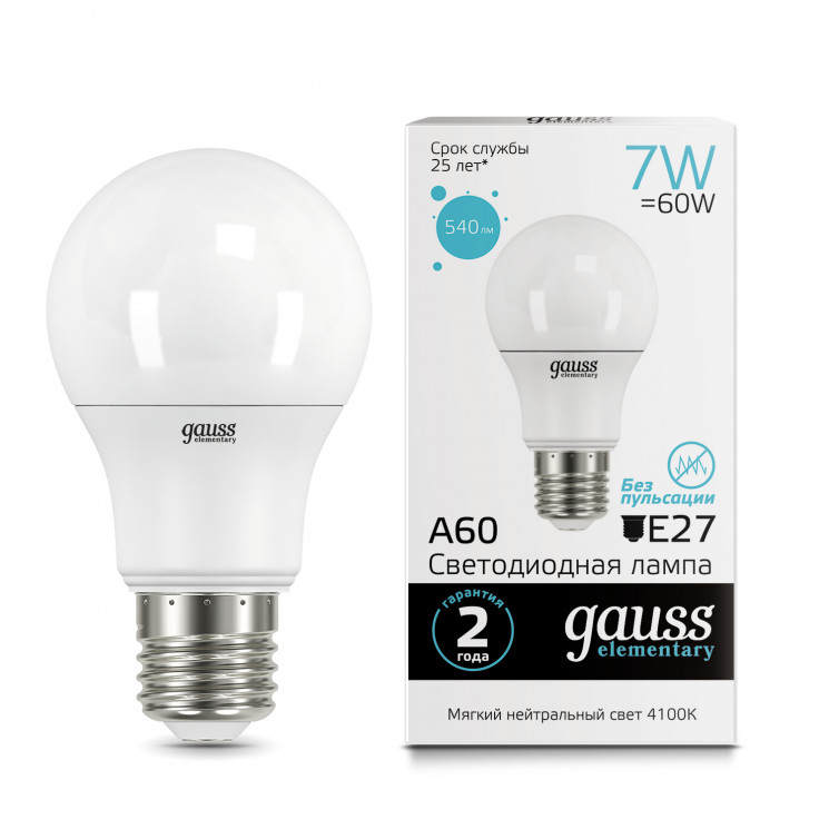 Лампа Gauss LED Elementary A60 23227A 7W E27 4100K