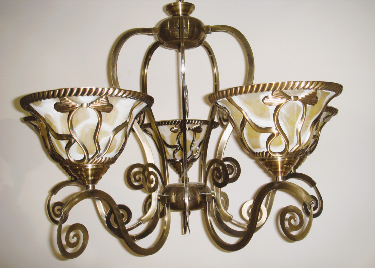 Люстра Sneha 30564/5 AB 5хЕ27 Бронза/бежевое стекло с разводами(Ск)