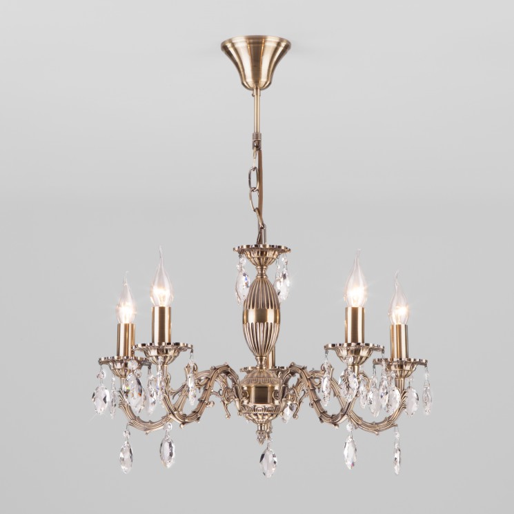 Подвесной светильник  Eurosvet Favola 10102/5 античная бронза/прозрачный хрусталь Strotskis