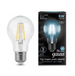 Лампа Gauss LED Filament A60 E27 6W 600lm 4100К 102802206