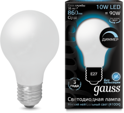 Лампа Gauss LED Filament A60 OPAL dimmable E27 10W 4100К 1/10/40 102202210-D
