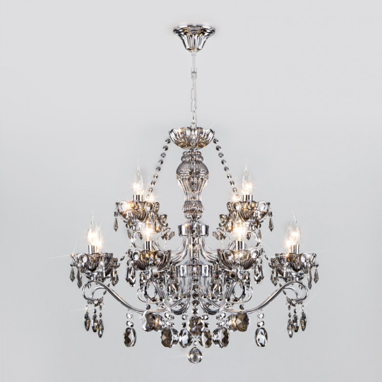Подвесная люстра Eurosvet 10103/12 хром/дымчатый хрусталь Strotskis Teodore