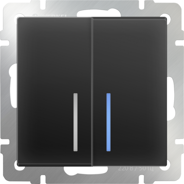 Выключатель двухклавишный проходной с подсветкой черный матовый Werkel W1122108 (WL08-SW-2G-2W-LED)