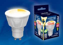 Светодиодная лампа Uniel LED-JCDR-6W/WW/GU10/FR/DIM PLP01WH пластик