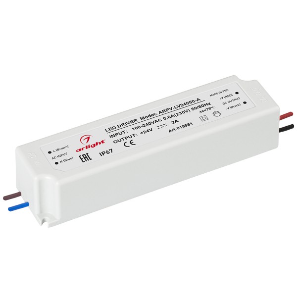 Блок питания Arlight ARPV-LV24050-A (24V, 2.0A, 48W) (ARL, IP67 Пластик, 3 года) 018981