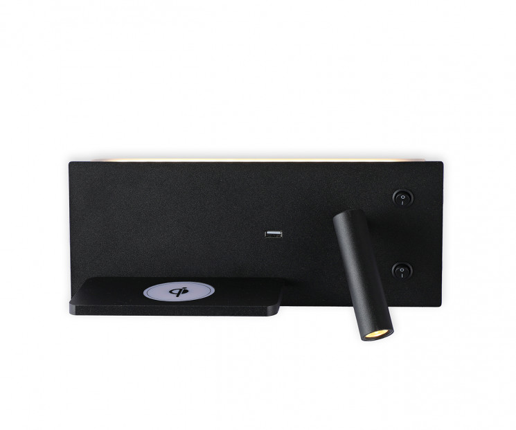 Kink Light 08075L,19 Бра Норти черный (левое) w11*30 h12 Led 3W (3000K), с разъёмом USB, беспроводная зарядка