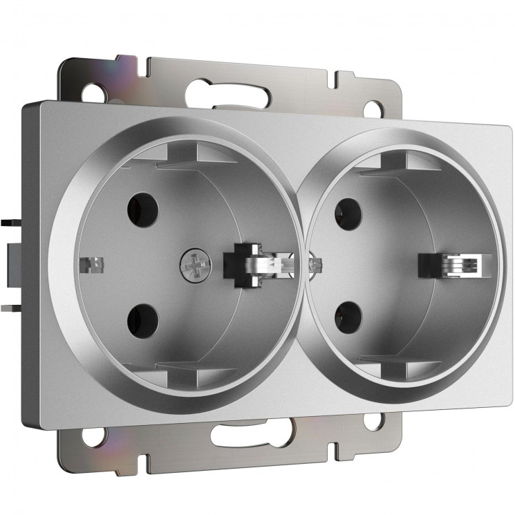 Розетка двойная с заземлением (серебряный матовый) W1172065 Werkel