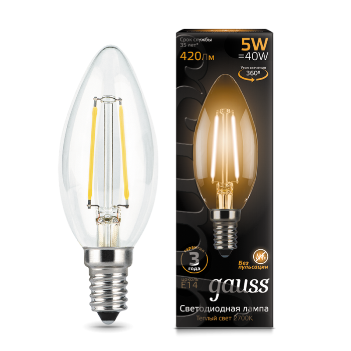 Лампа Gauss 103801105 Filament Candle E14 5W 2700К