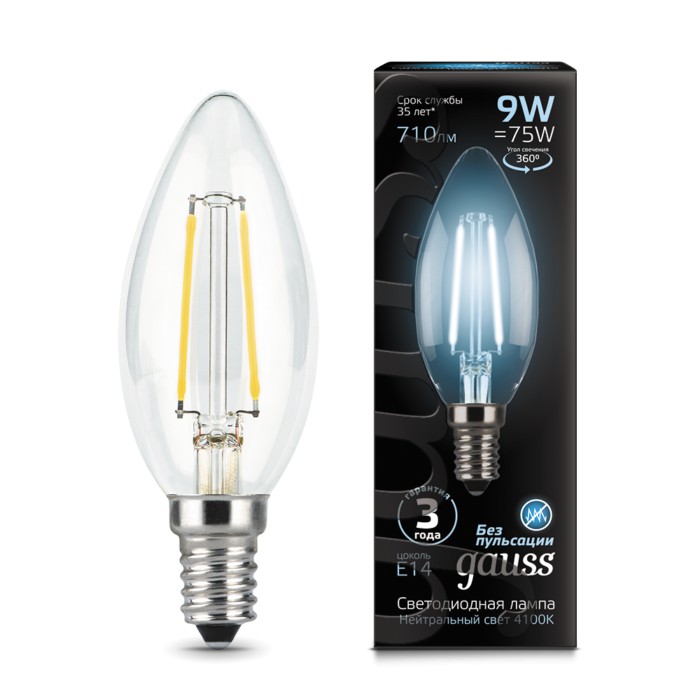 Лампа Gauss LED FILAMENT  E14 9W 4100К 103801209