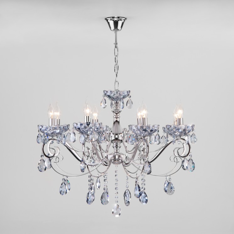 Классическая подвесная люстра с хрусталем Eurosvet Escada 10109/8 хром/лазурный хрусталь Strotskis
